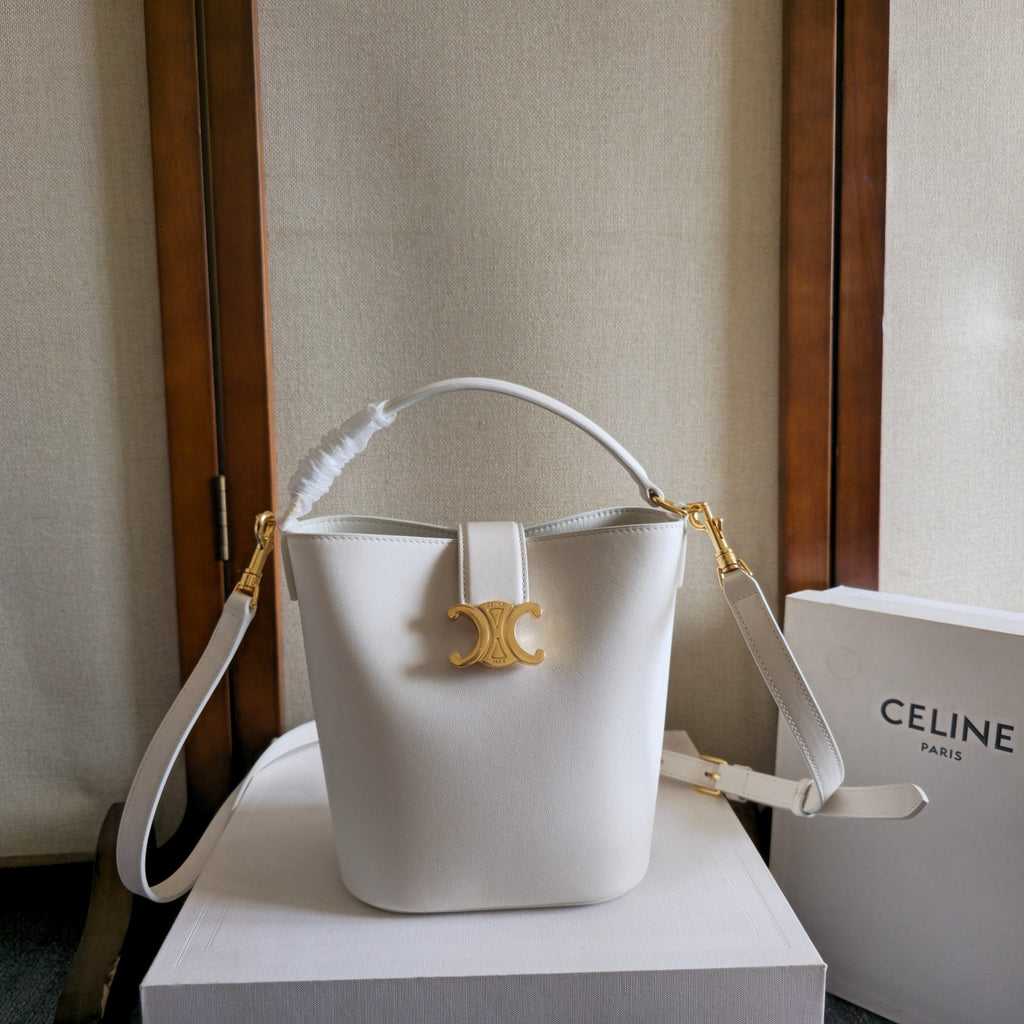 C*line New Small White Bucket Bag in Calfskin