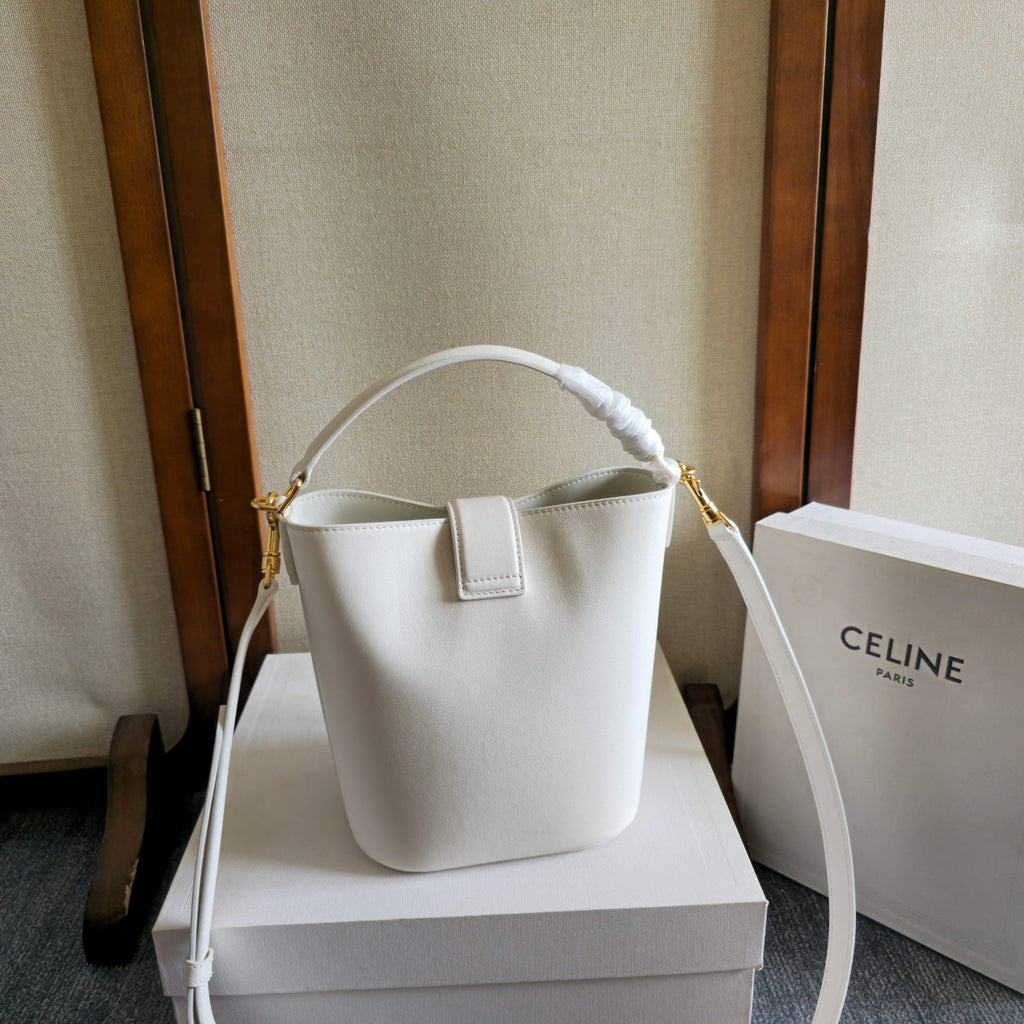 C*line New Small White Bucket Bag in Calfskin