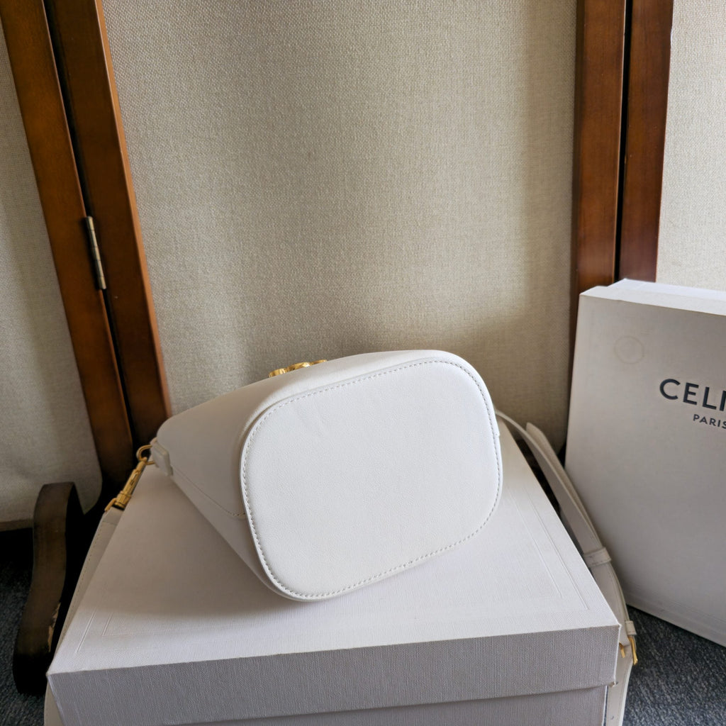 C*line New Small White Bucket Bag in Calfskin