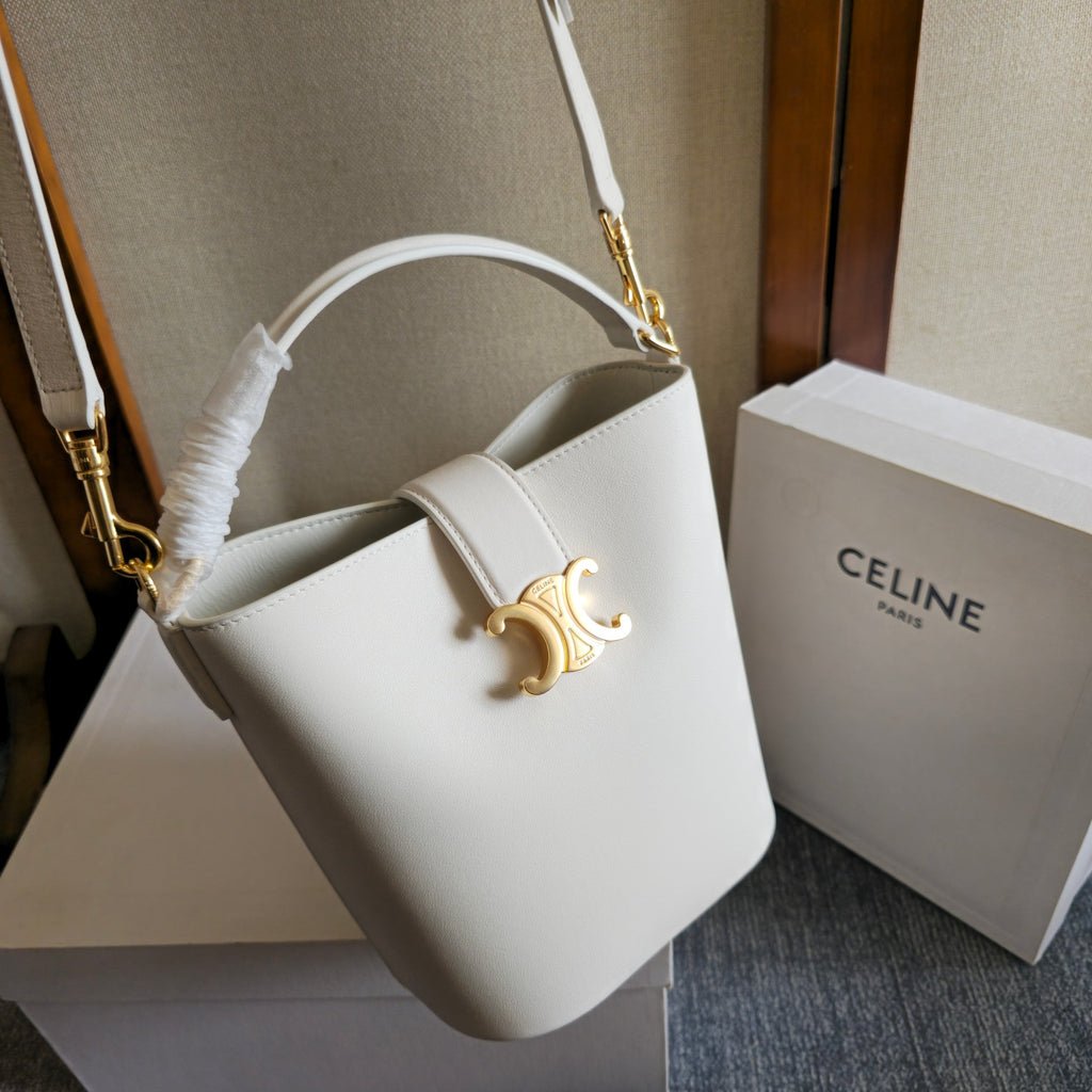 C*line New Small White Bucket Bag in Calfskin