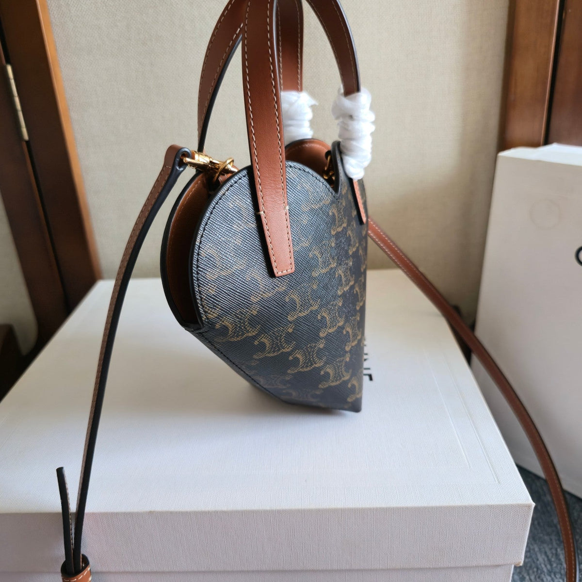 C*line Heart-Shaped Black Brown Bag in PVC Fabric with Leather