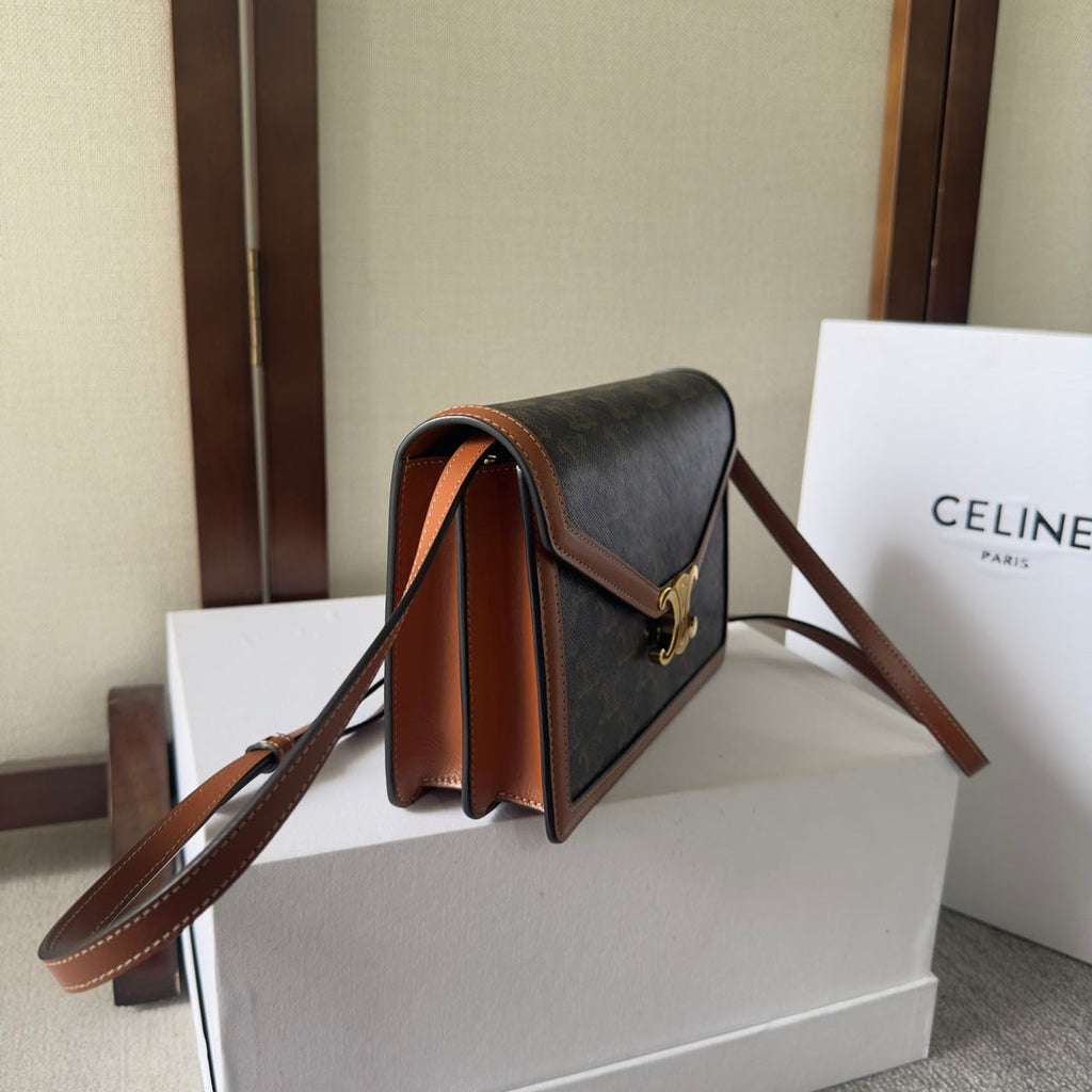 C*line New Large WOC Envelope Black Brown Bag in PVC Fabric with Leather
