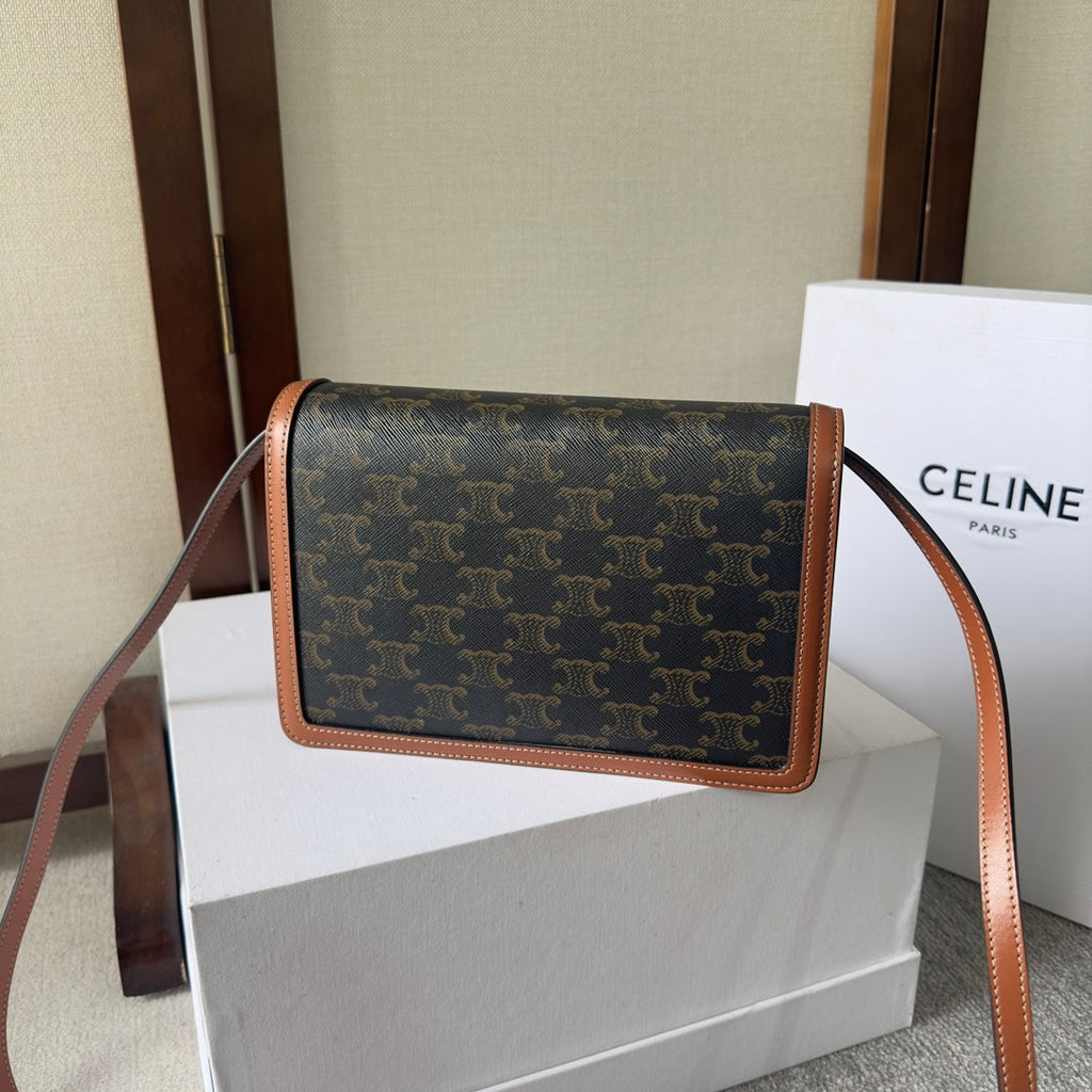 C*line New Large WOC Envelope Black Brown Bag in PVC Fabric with Leather