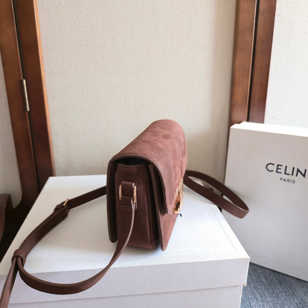 C*line TEEN TRIOMPHE Dark Brown Calfskin Handbag
