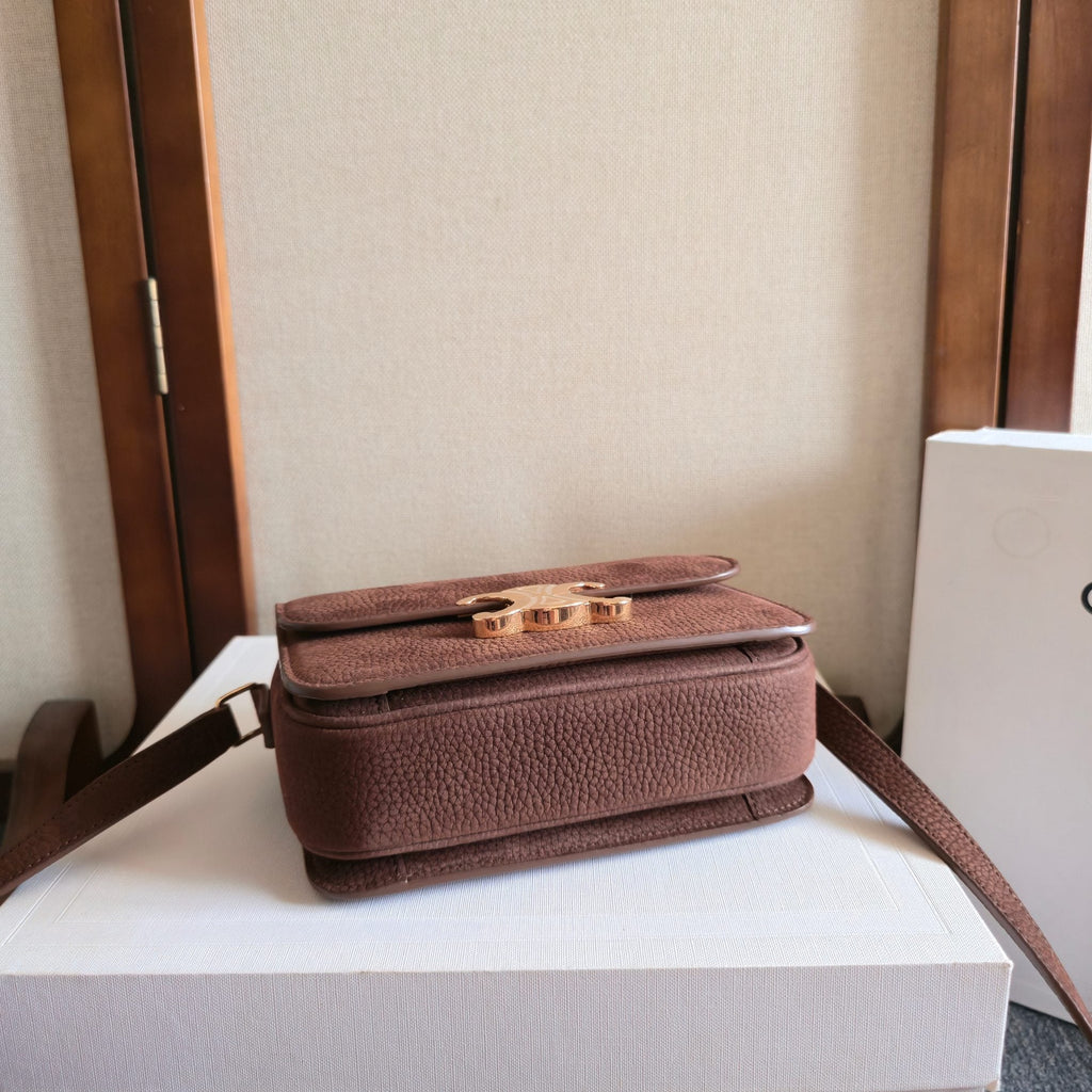 C*line TEEN TRIOMPHE Dark Brown Calfskin Handbag