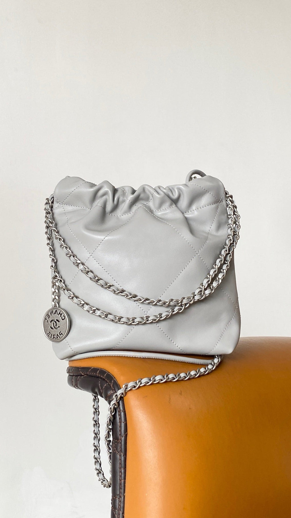 C*C 23C Mini Hobo Bag 20cm Light Gray-Silver Lambskin SHW