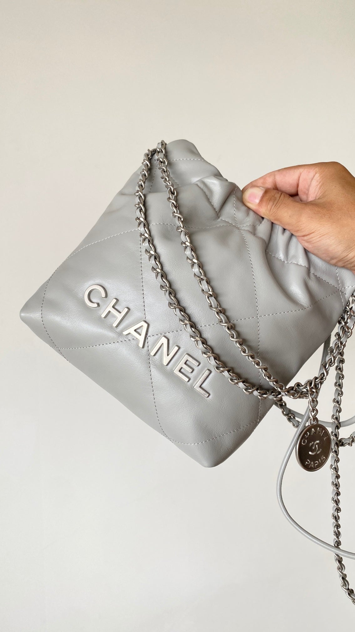 C*C 23C Mini Hobo Bag 20cm Light Gray-Silver Lambskin SHW