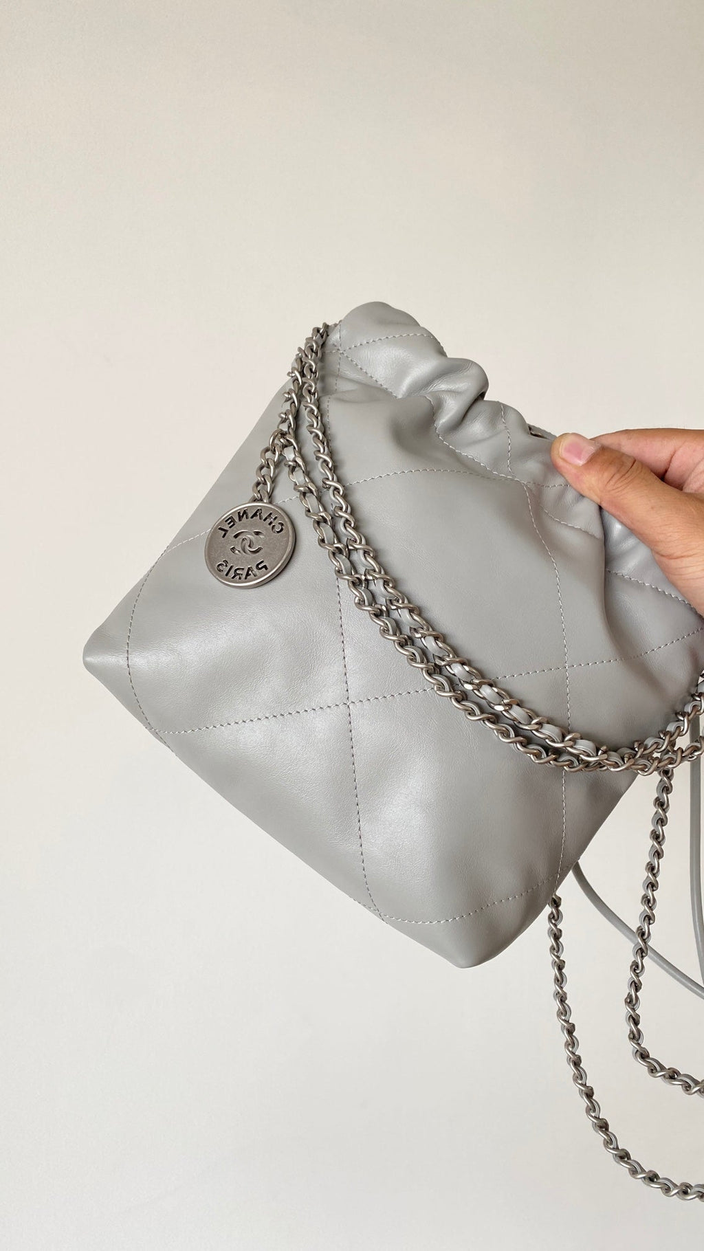 C*C 23C Mini Hobo Bag 20cm Light Gray-Silver Lambskin SHW