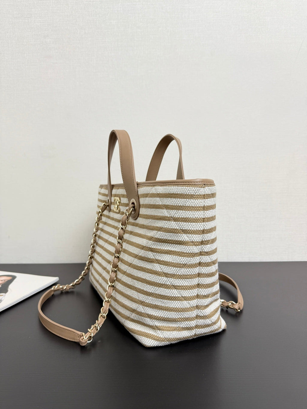 C*C 26 Striped Woven Beach Bag 46 Cowhide