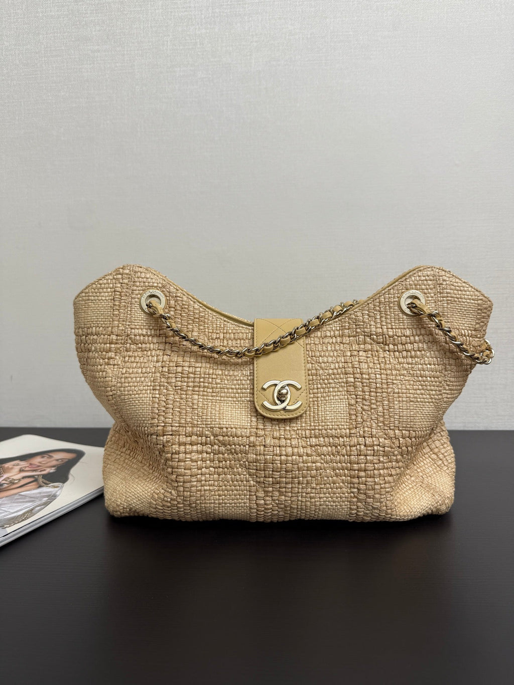C*C 26S Tote Bag in Beige Braided Raffia Gold Hardware (made - to - order)
