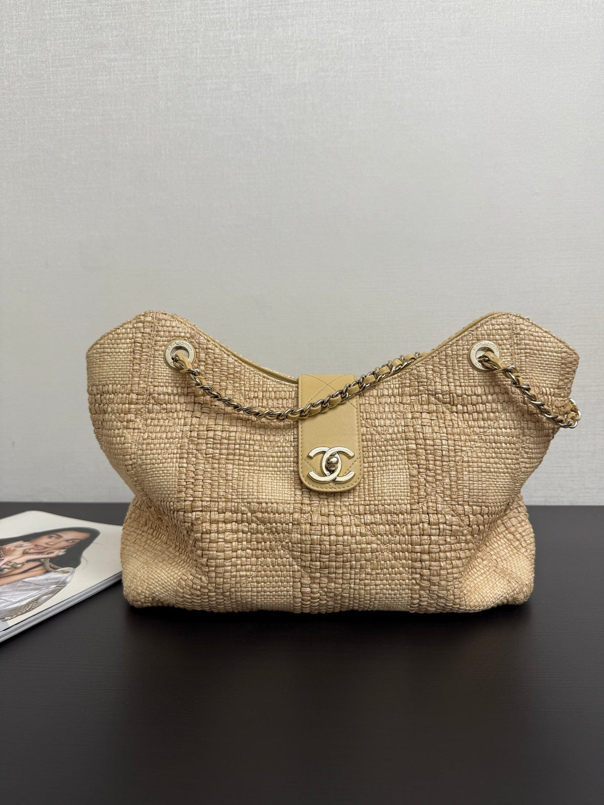 C*C 26S Tote Bag in Beige Braided Raffia Gold Hardware (made - to - order)