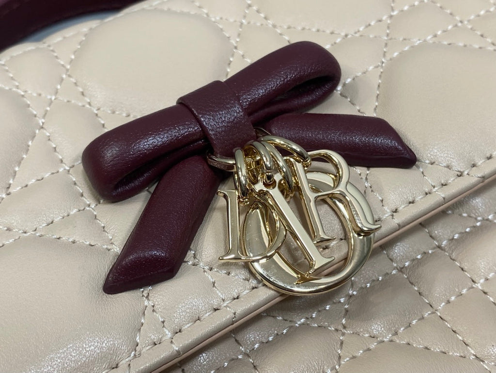 D*or Bow Pearl Chain Clutch Two Tone Lambskin GHW