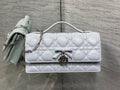 D*or 26 Bow Pearl Chain Clutch Light Grey Lambskin SHW