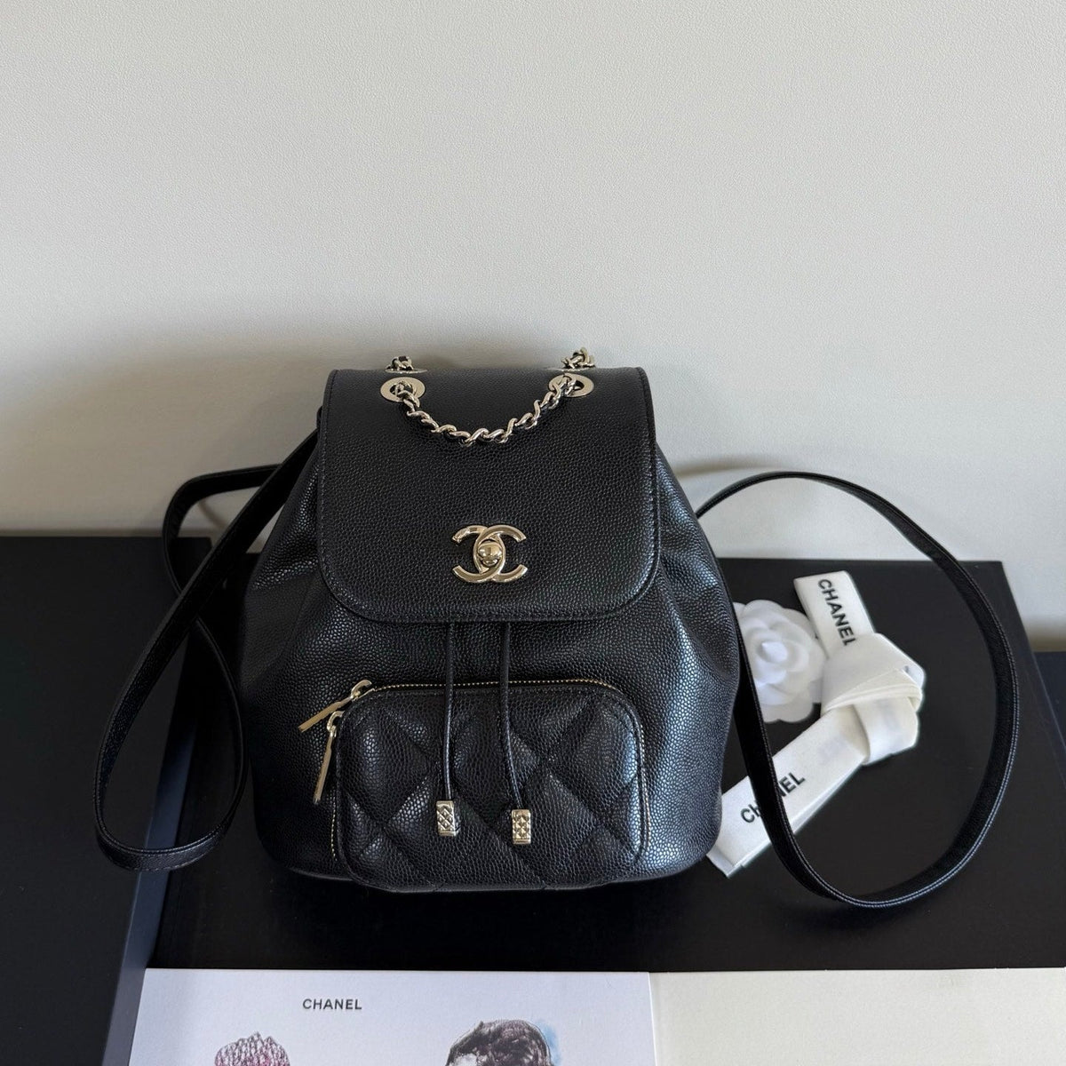 Ch*nel Affinity Duma Backpack 20cm Black in Cowhide