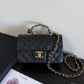 Ch*nel Mini Flap Handle 19.5cm Black in Caviar leather