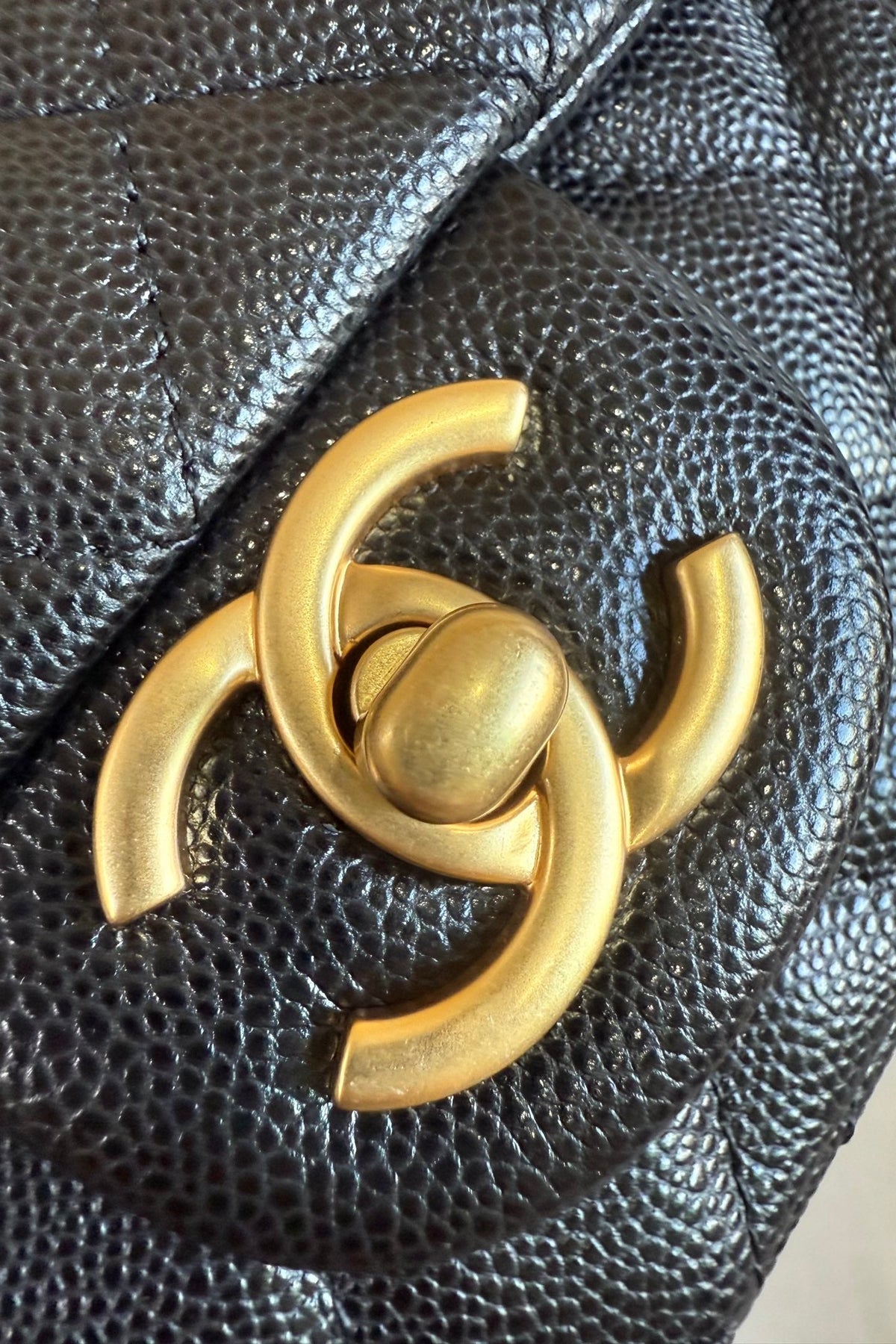 Ch*nel Mini Flap Handle 19.5cm Black in Caviar leather
