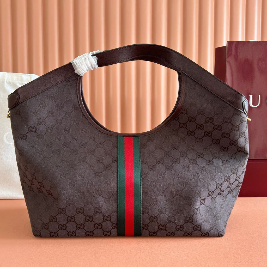 G*G 26 Giglio Large Tote Bag 60cm Brown in Lustrous Coated G*G Fabric