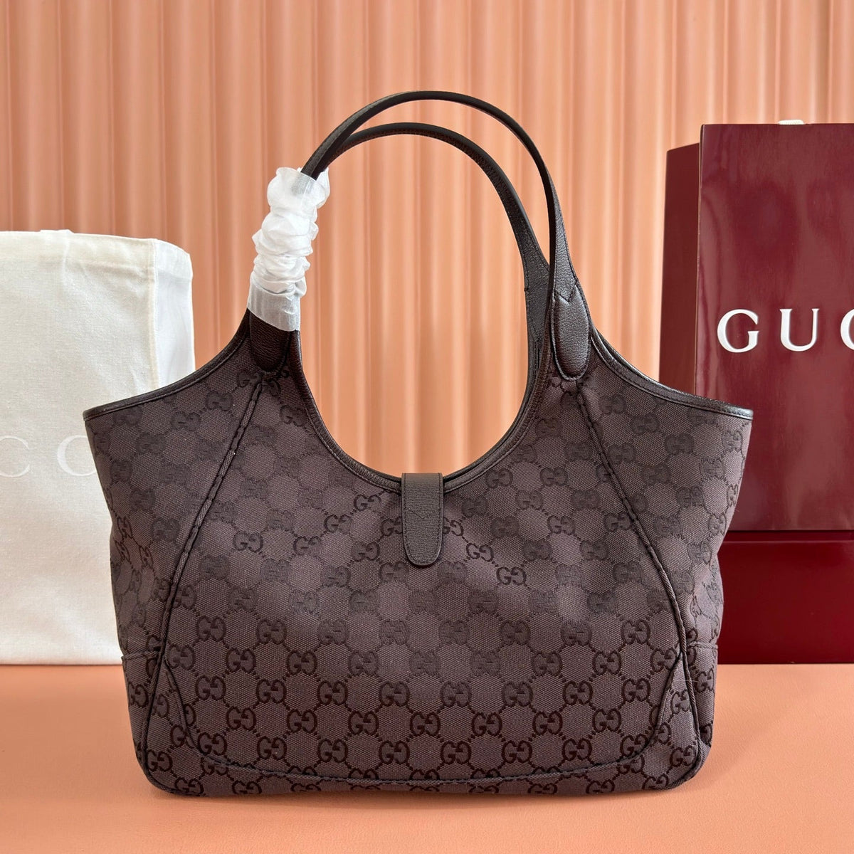 G*cci 26 Mercato Tote Bag 35cm Brown Gold in Canvas