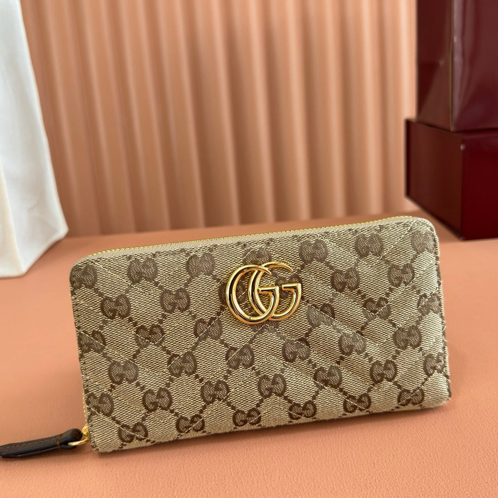 G*G Marmont Series Full Zip Wallet Brown in Canvas