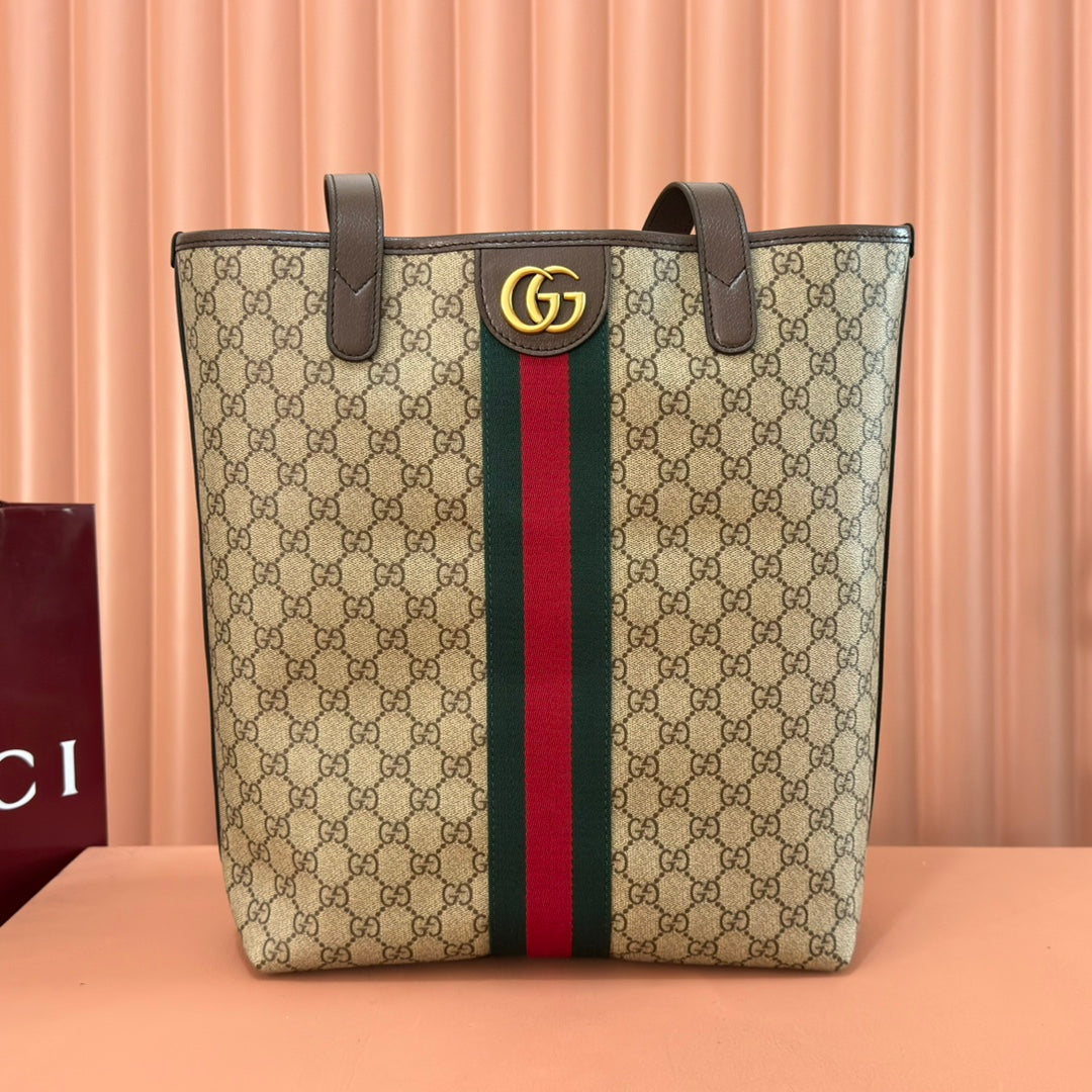G*cci Ophidia Tote Bag 36 Brown in Interwoven Coated Fabric