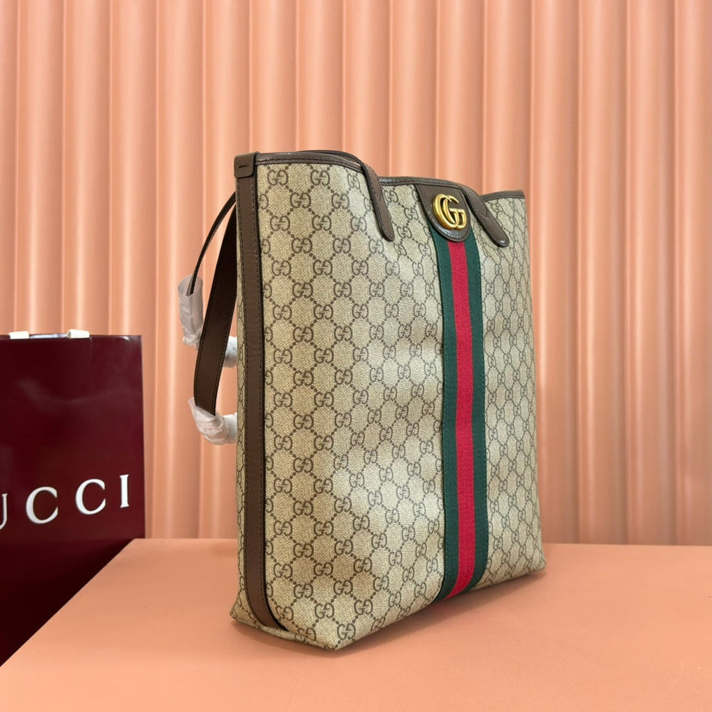 G*cci Ophidia Tote Bag 36 Brown in Interwoven Coated Fabric