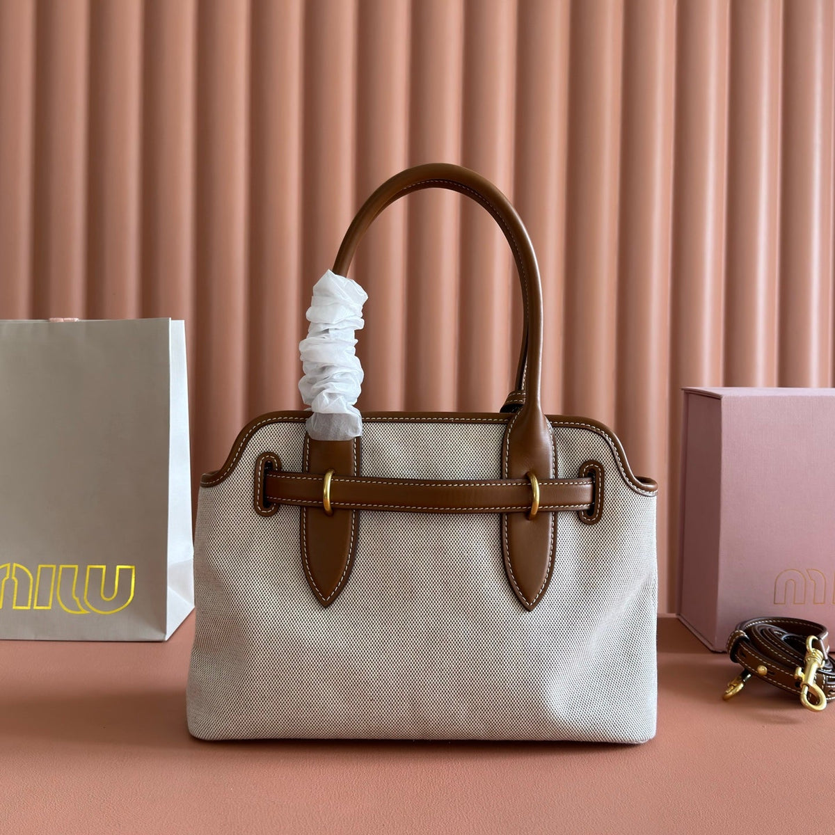 M*u*M*u Aventure Handbag 31 Beige in Canvas