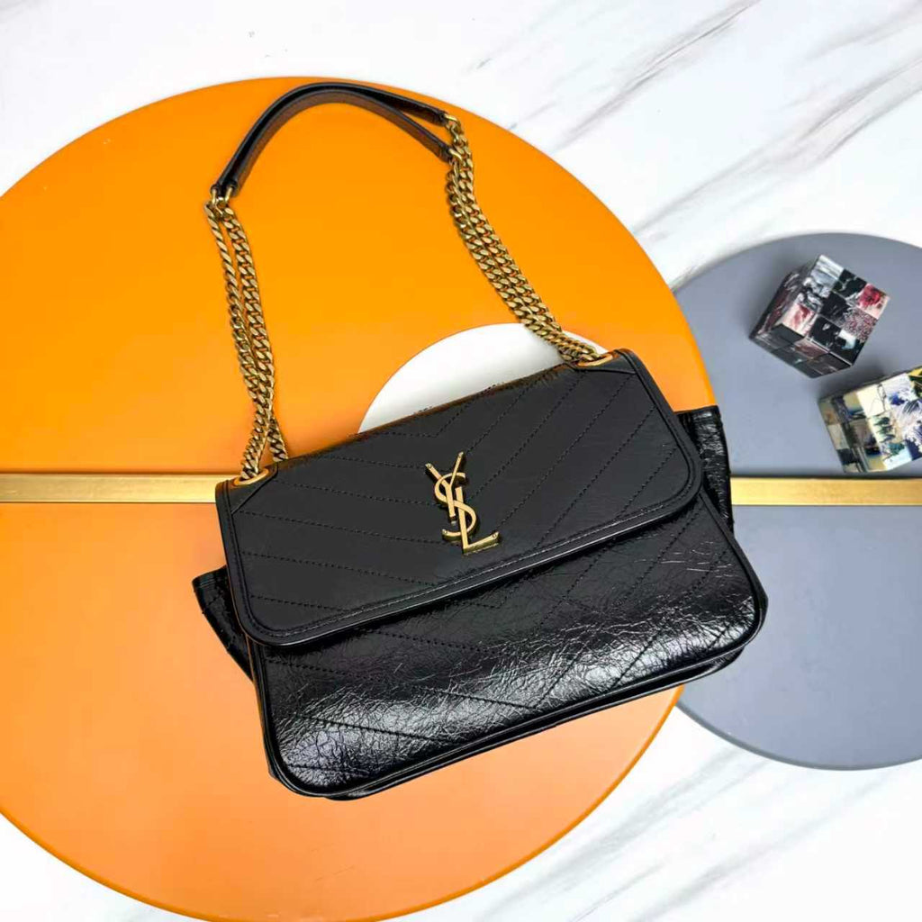 Y*S*L Niki Tripouch Shoulder Bag 28cm Black in Oil-Waxed