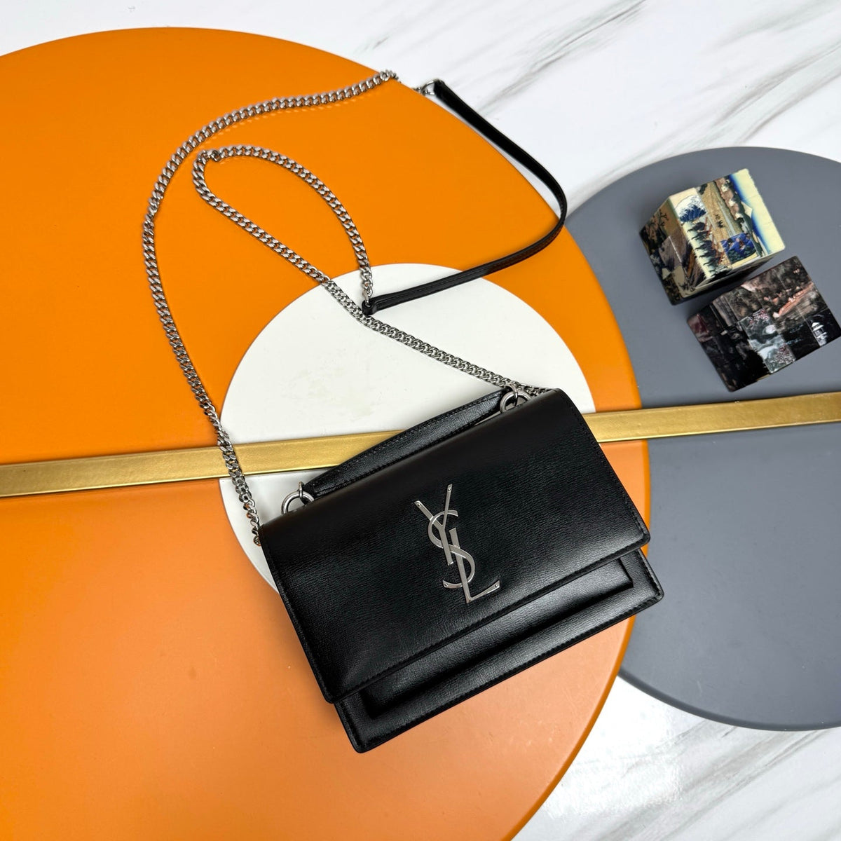 Y*S*L Sunset Bag 19cm Black with Silver hardware in Leather