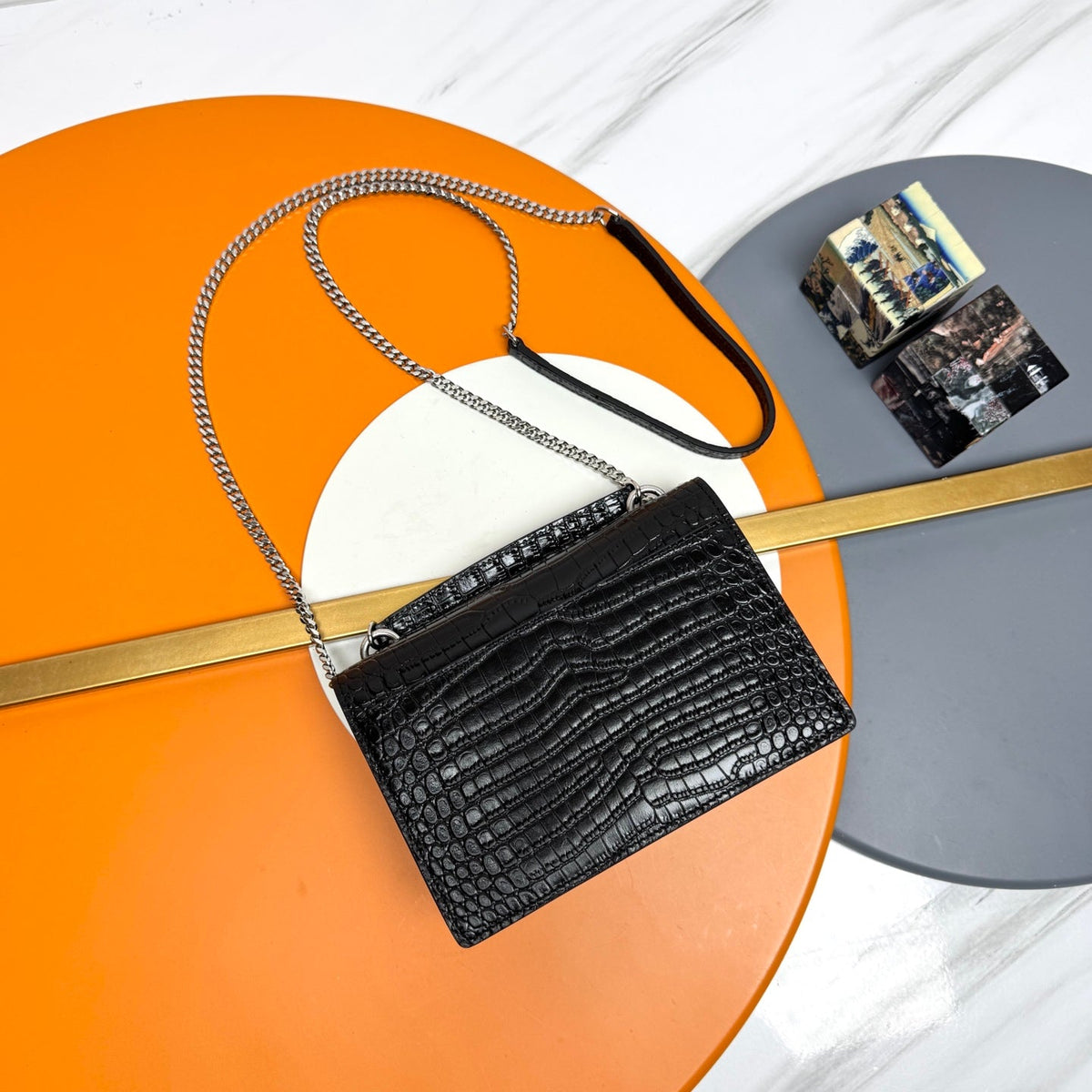 Y*S*L Sunset Bag 19cm Black in Crocodile Pattern