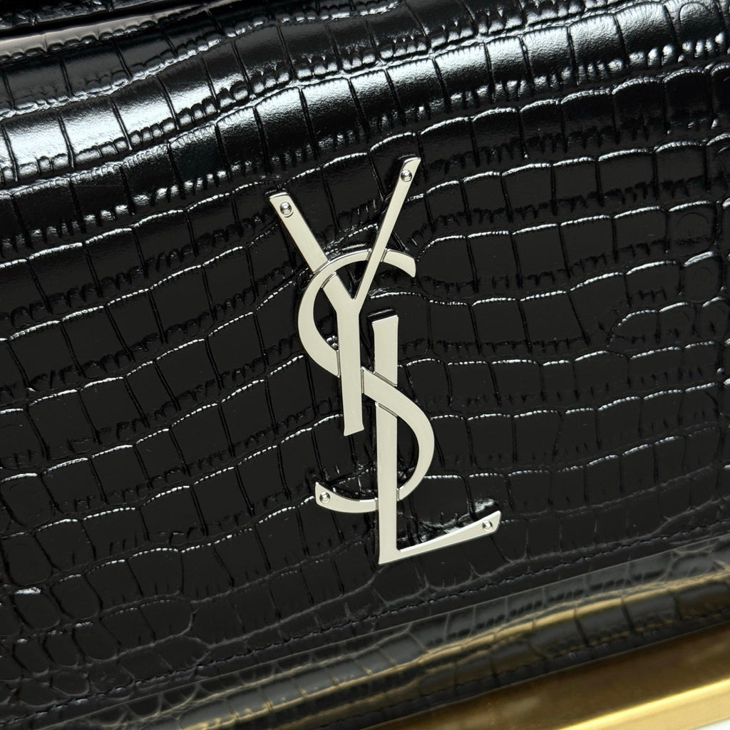 Y*S*L Sunset Bag 19cm Black in Crocodile Pattern