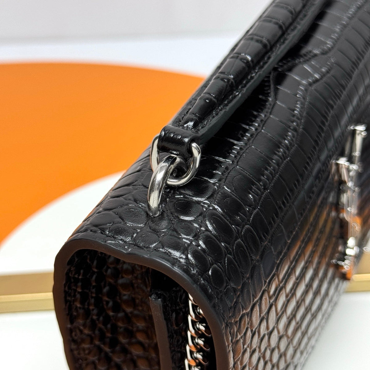 Y*S*L Sunset Bag 19cm Black in Crocodile Pattern