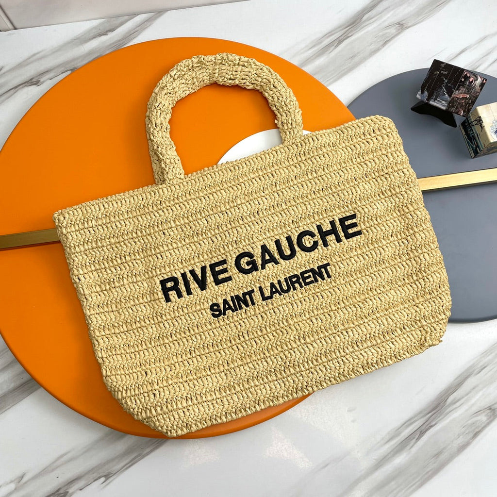 Y*S*L Rive Gauche Tote Bag 38cm Straw Color in Raffia