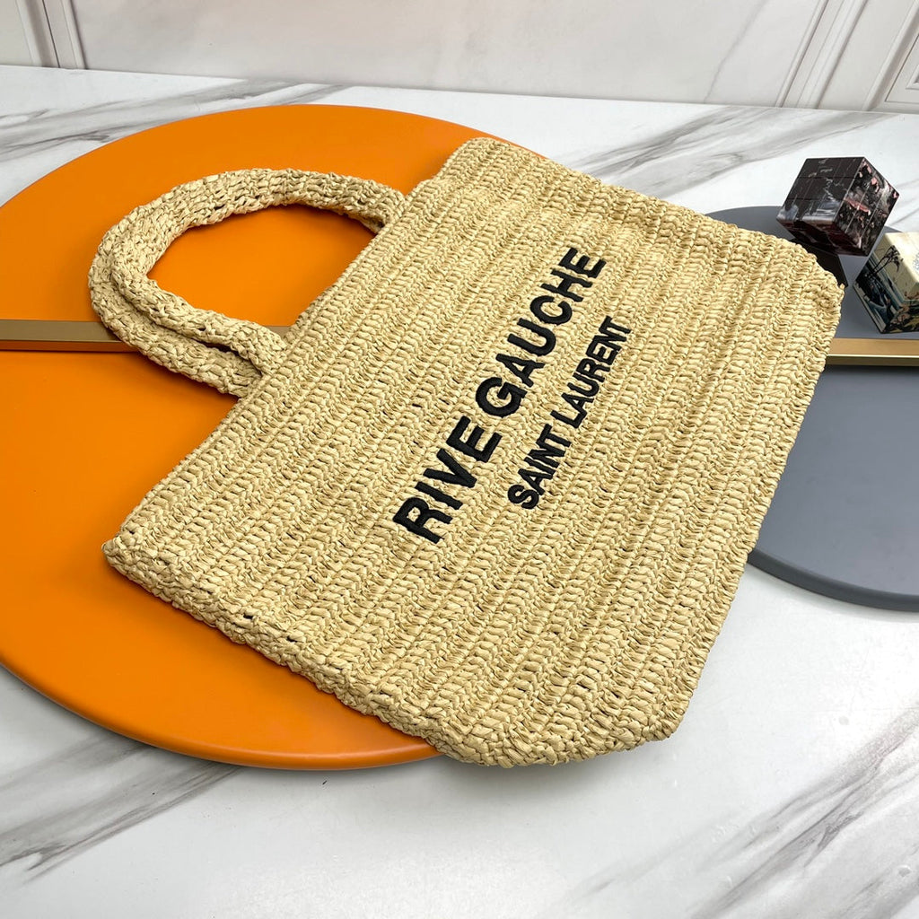 Y*S*L Rive Gauche Tote Bag 38cm Straw Color in Raffia