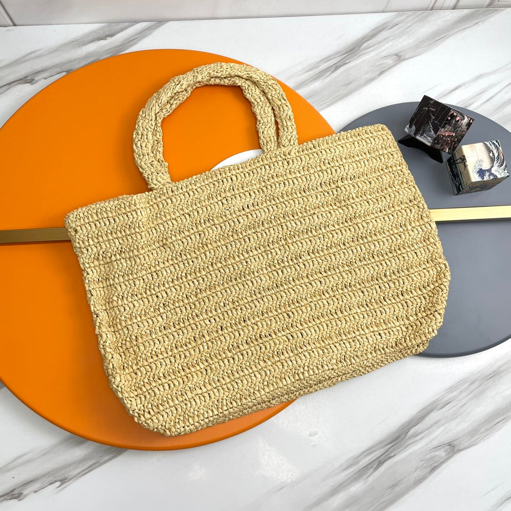Y*S*L Rive Gauche Tote Bag 38cm Straw Color in Raffia