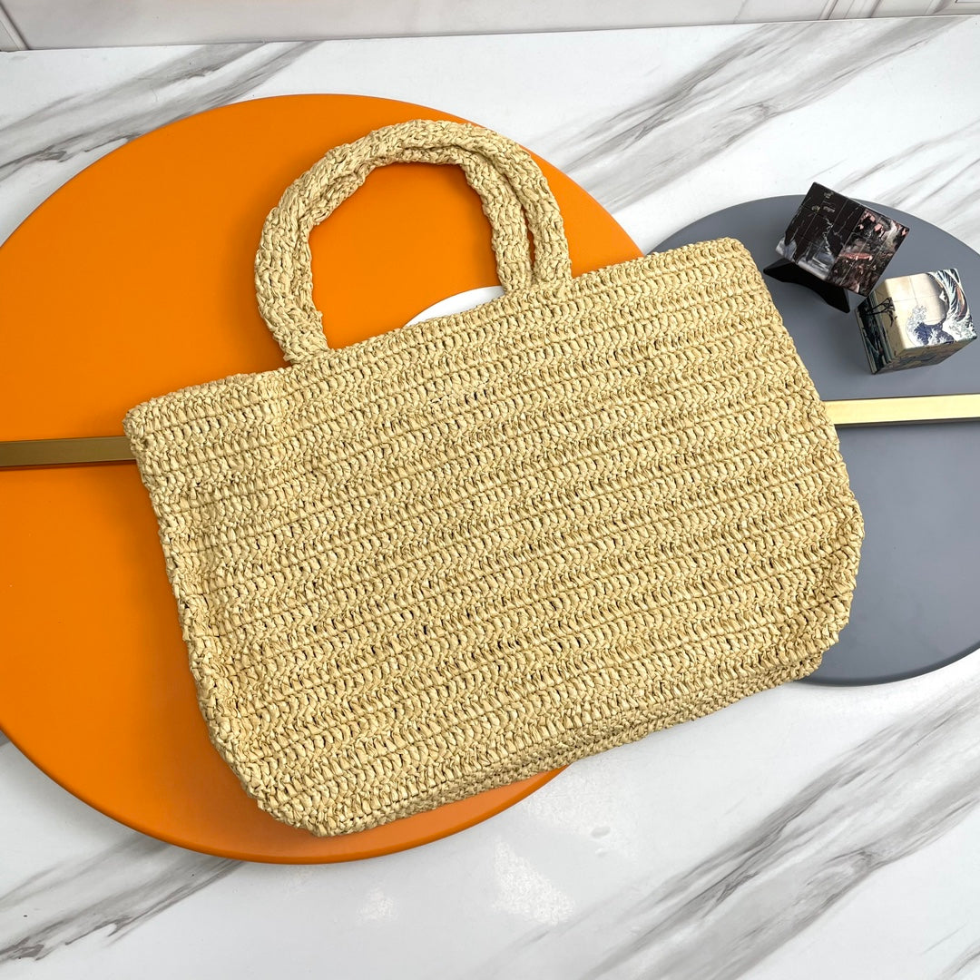 Y*S*L Rive Gauche Tote Bag 38cm Straw Color in Raffia