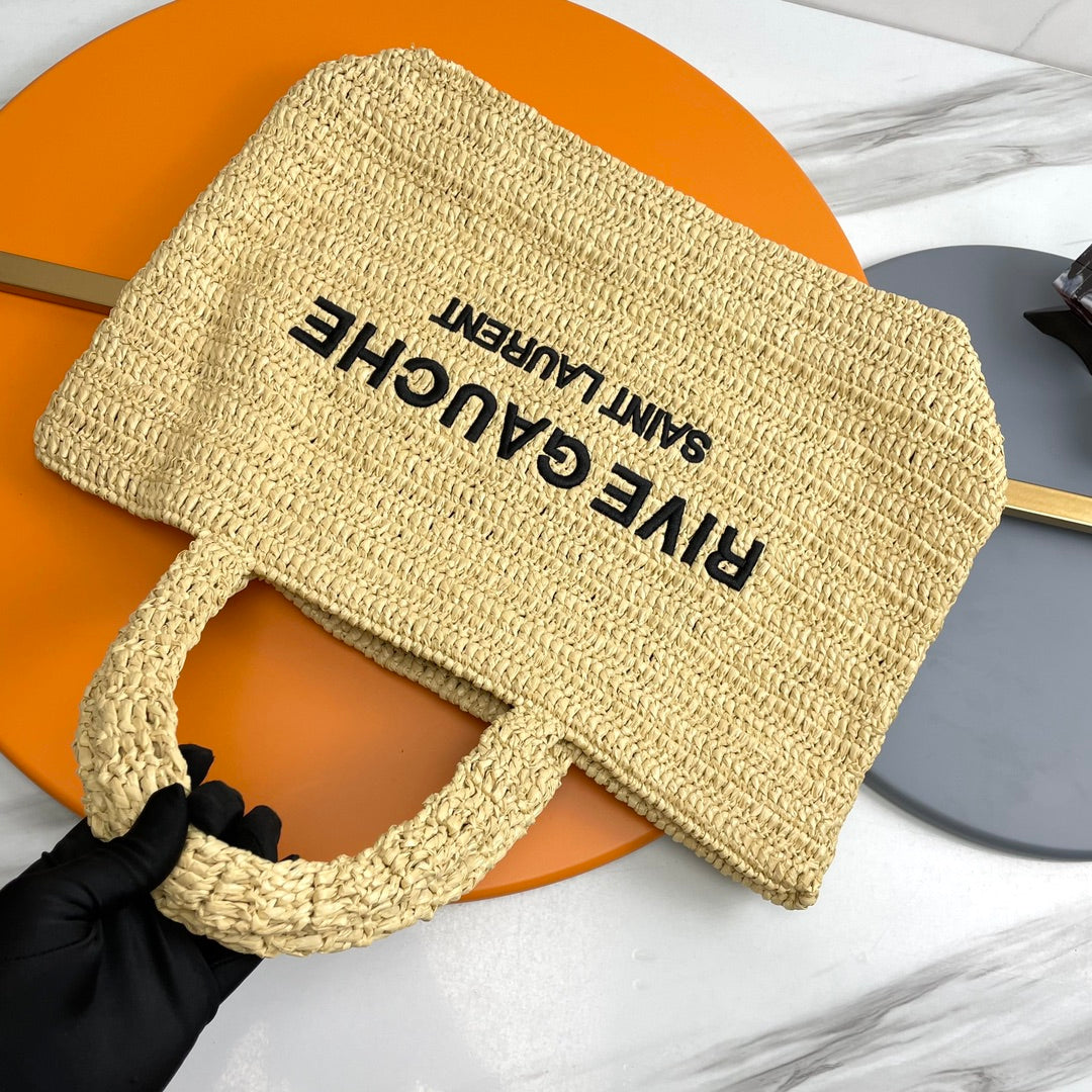 Y*S*L Rive Gauche Tote Bag 38cm Straw Color in Raffia
