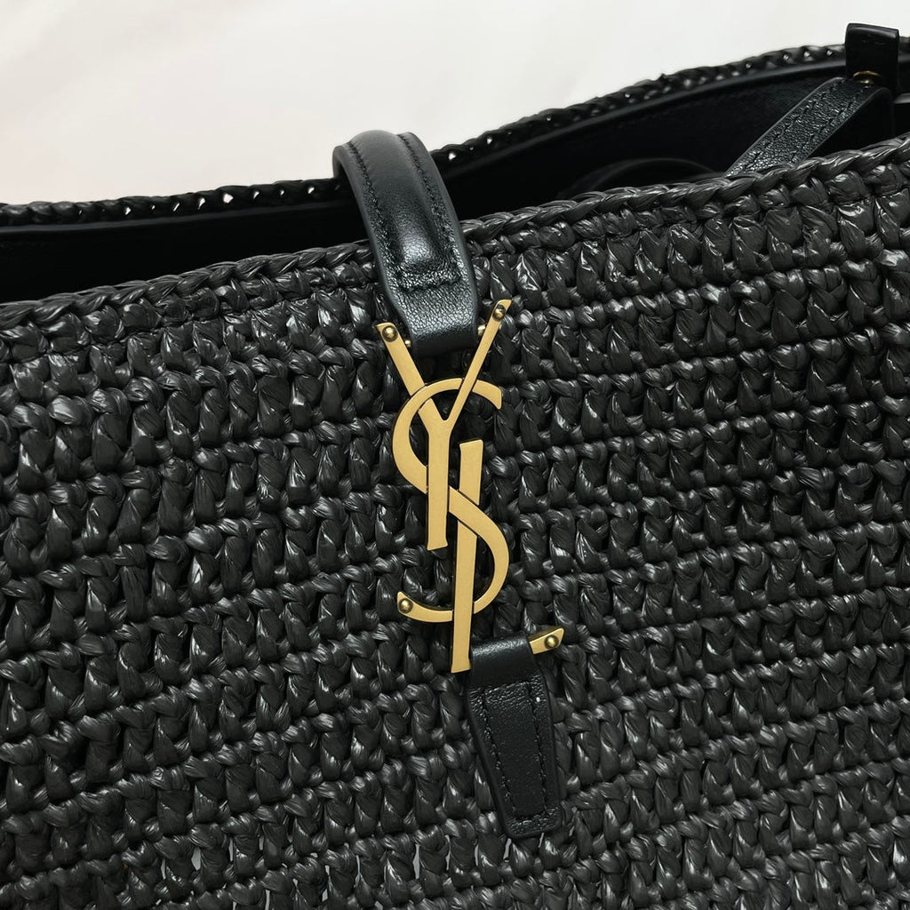 Le 37 Woven Bucket Bag 25cm Black in Raffia
