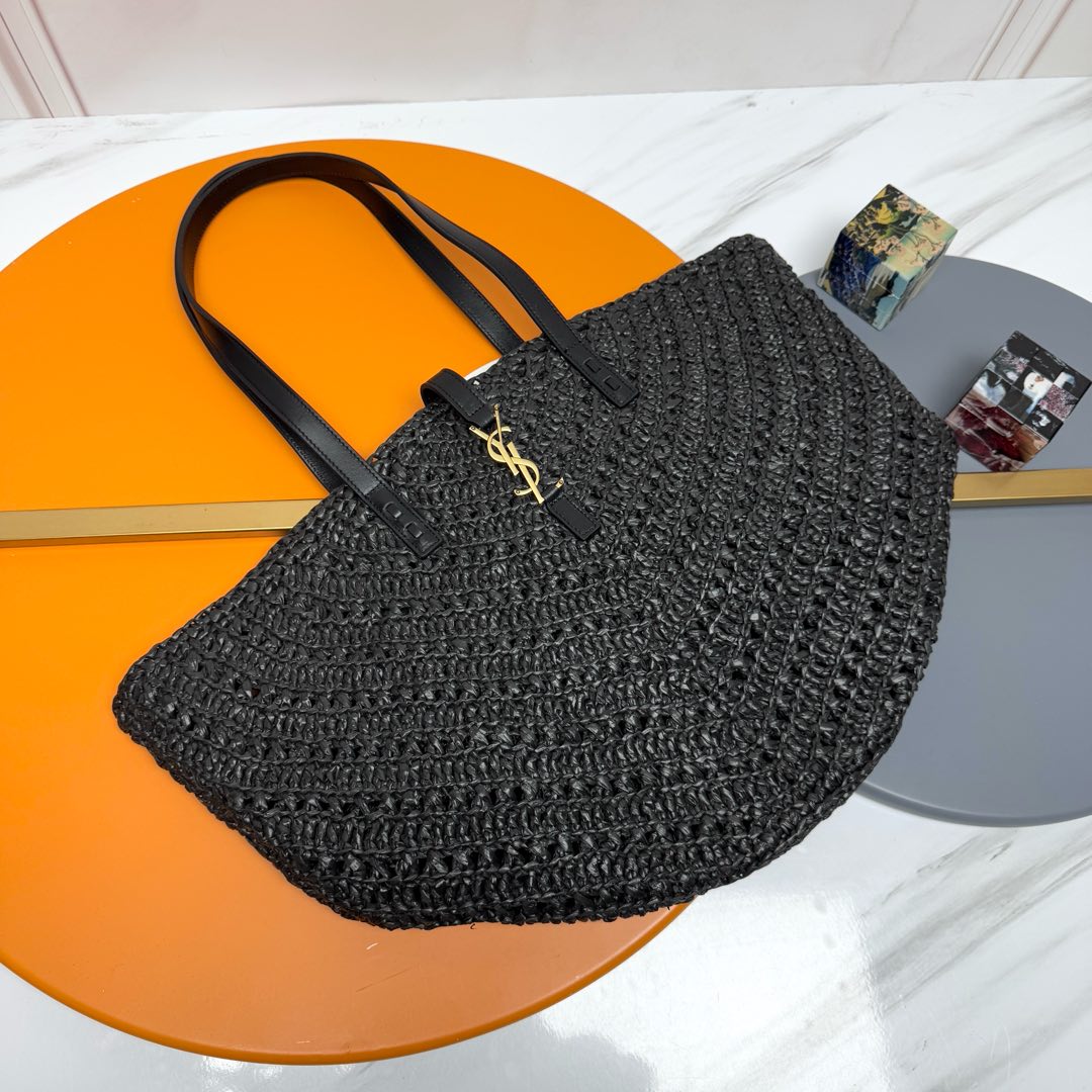 Y*S*L Panier Tote Bag 44cm Black in Raffia