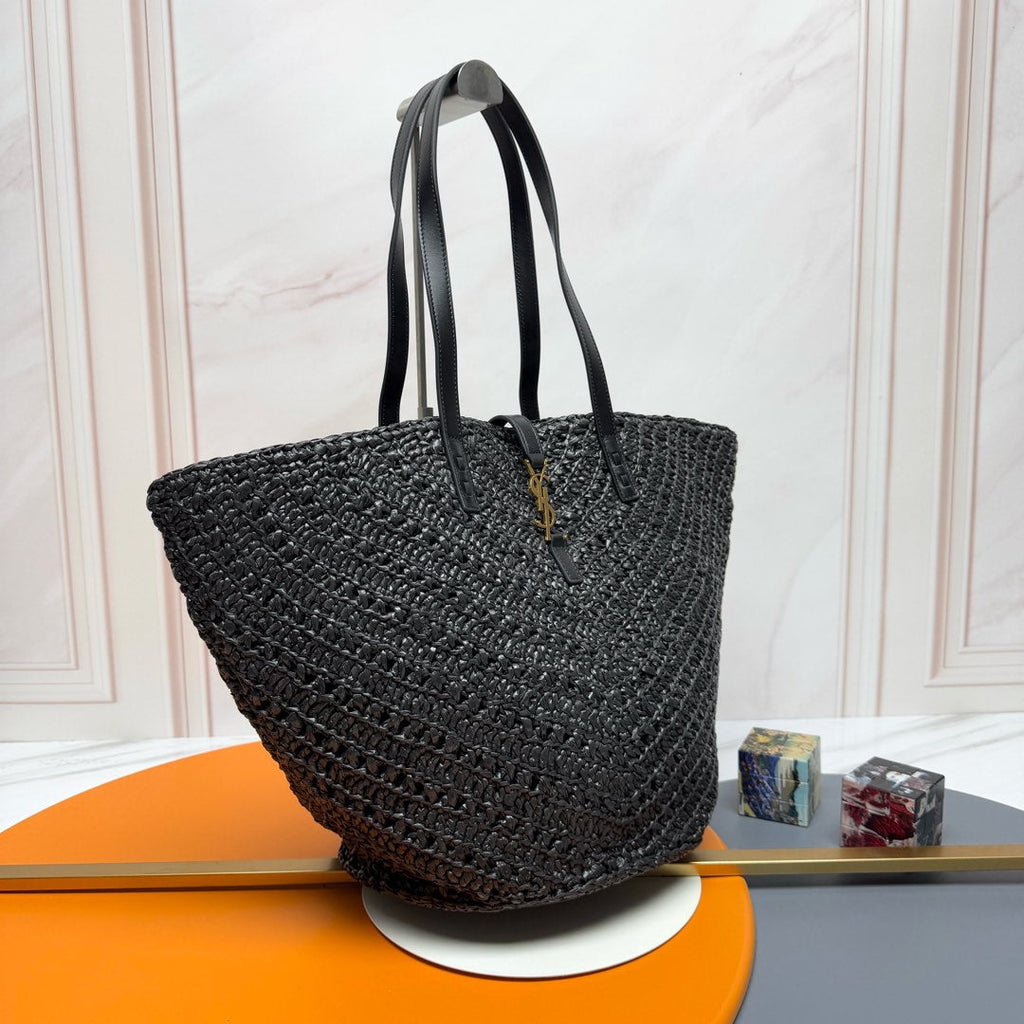 Y*S*L Panier Tote Bag 44cm Black in Raffia