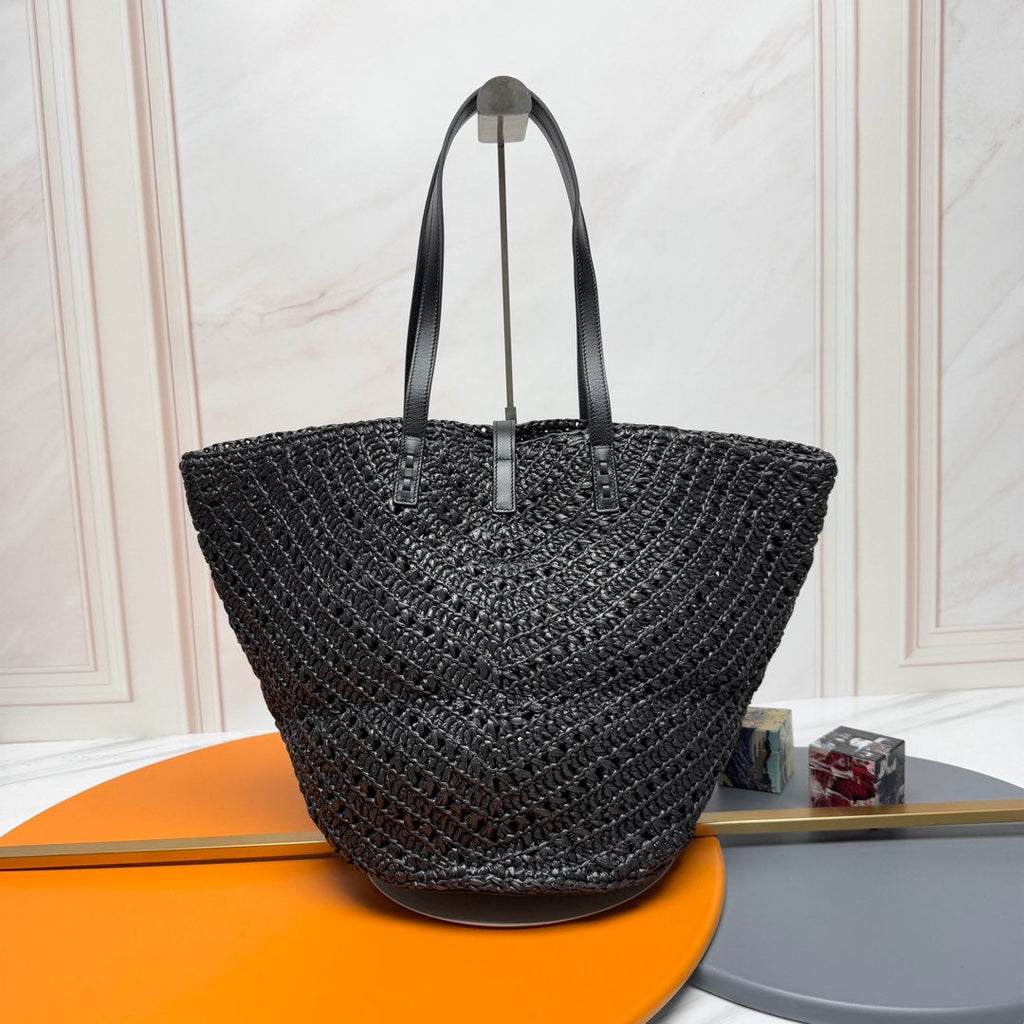 Y*S*L Panier Tote Bag 44cm Black in Raffia