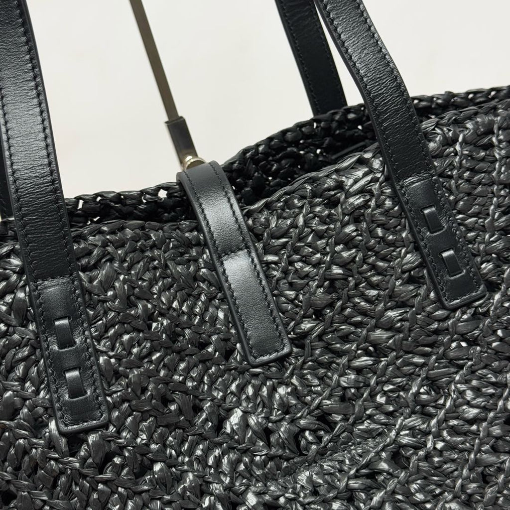 Y*S*L Panier Tote Bag 44cm Black in Raffia
