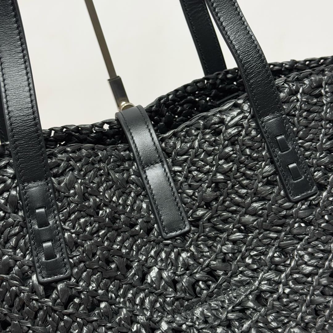 Y*S*L Panier Tote Bag 44cm Black in Raffia
