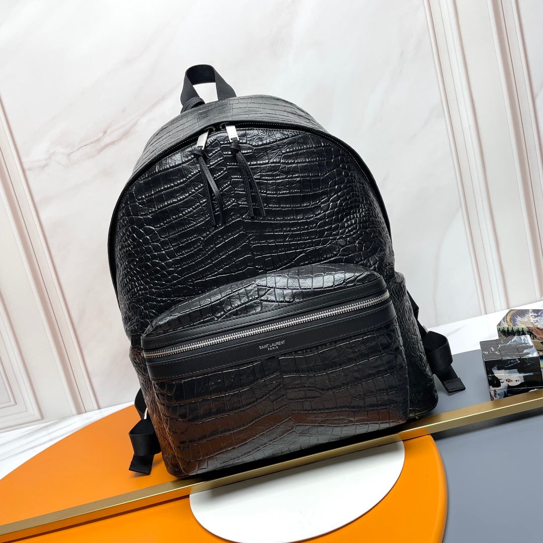 Y*S*L City Backpack 38 Black in Crocodile-patterned Cowhide
