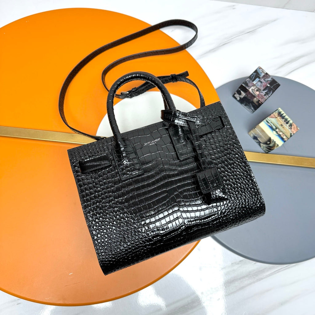 Y*S*L Sac de Jour Baby Crocodile patterned Cowhide
