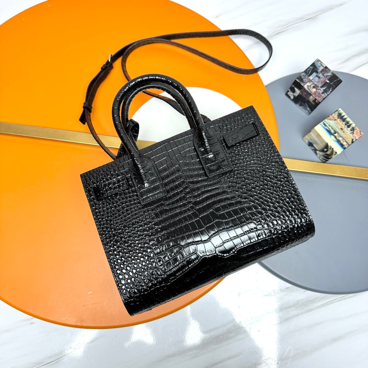 Y*S*L Sac de Jour Baby Crocodile patterned Cowhide