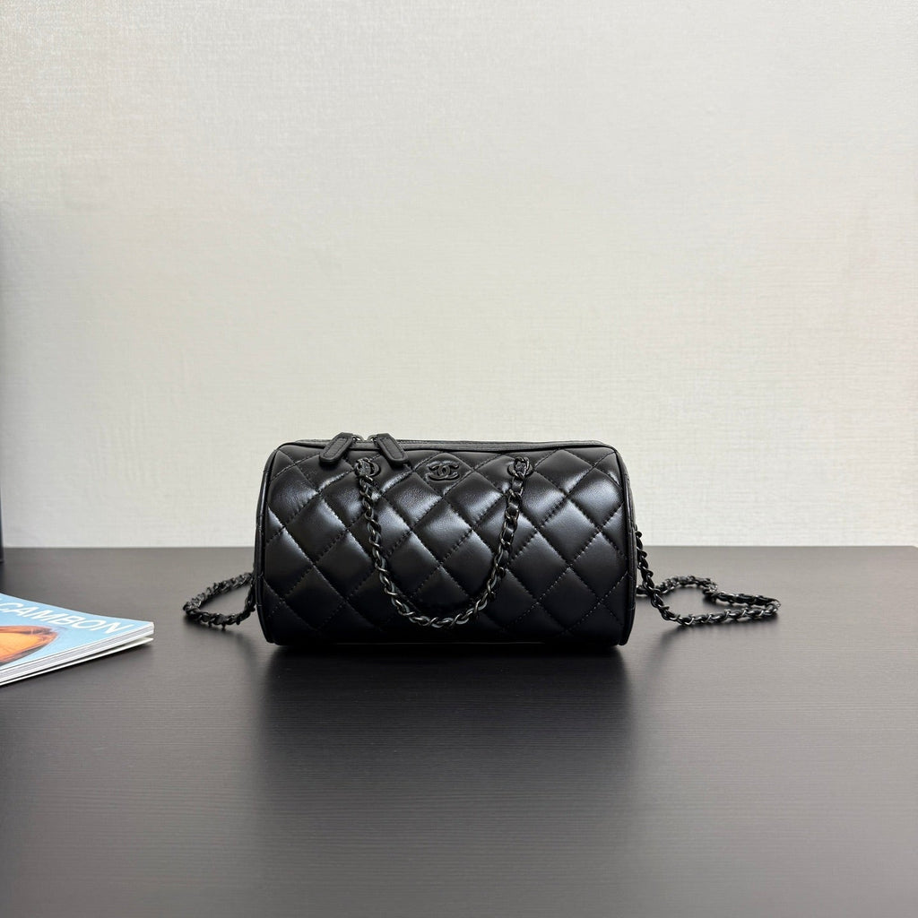Ch*nel 25P Mini Bowling Bag 18.5 Black in Sheepskin