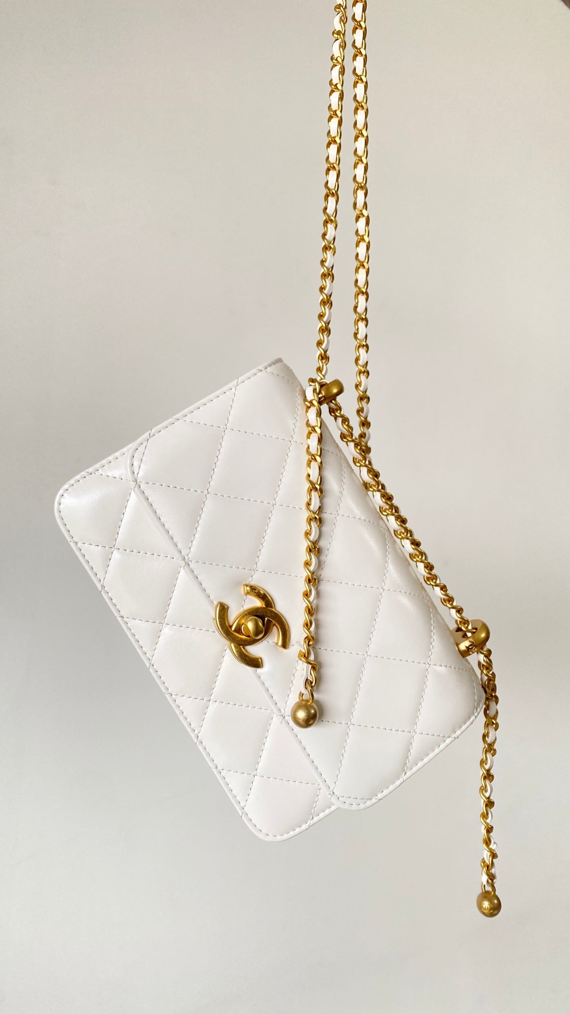 Ch*nel Classic Mini Flap Bag 19 White in Calfskin