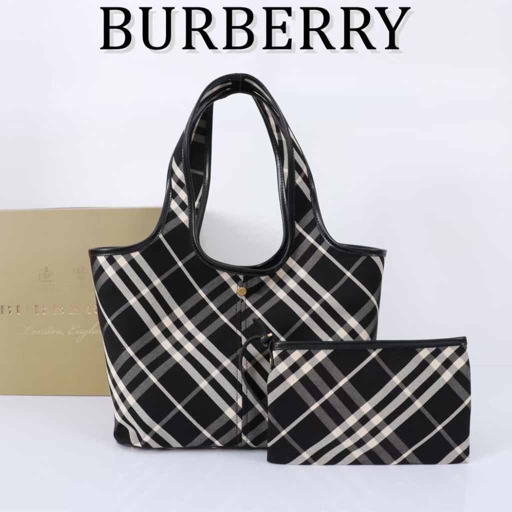 B*rberry Check Tote Bag Calfskin
