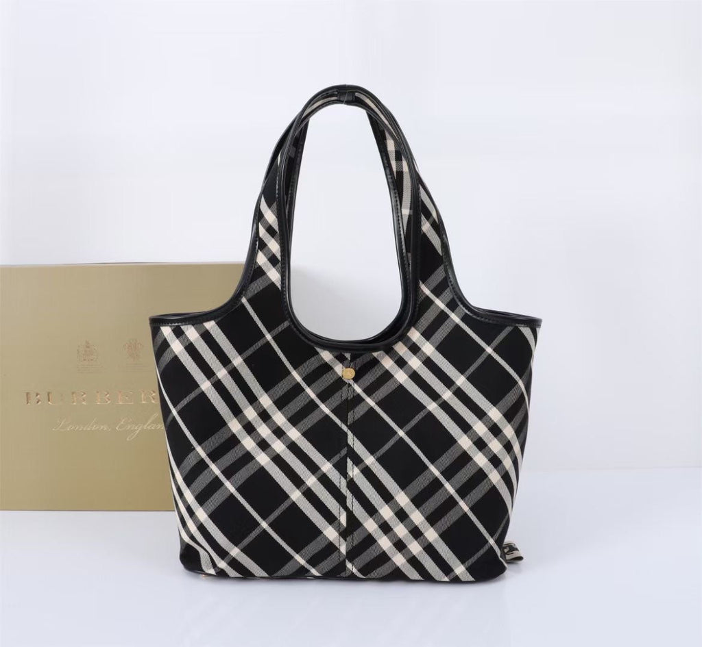 B*rberry Check Tote Bag Calfskin