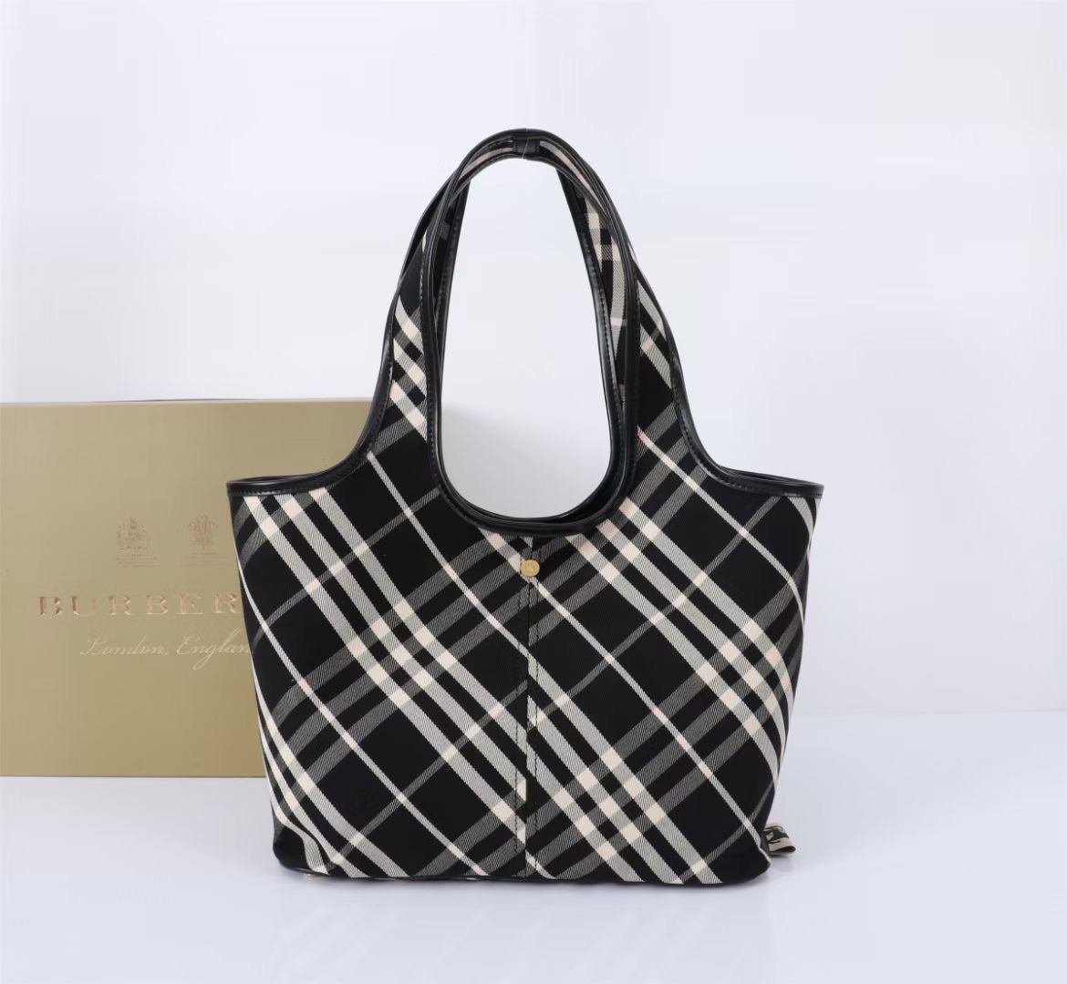 B*rberry Check Tote Bag Calfskin